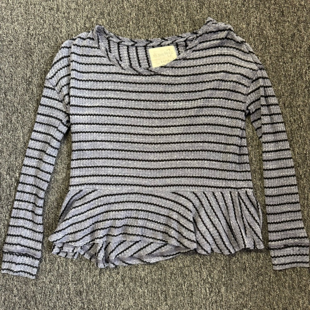 Free People We The Free Striped Thermal Peplum Top XS - Picture 2 of 6